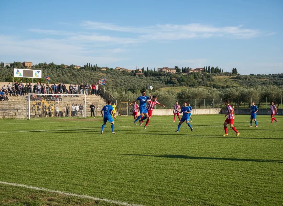 Fußballspieler im Zweikampf bei einem Spiel der italienischen Serie D.