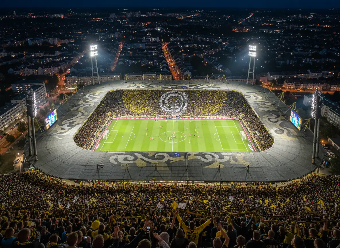 Blick auf die vollbesetzte Südtribüne während eines Bundesliga-Heimspiels.