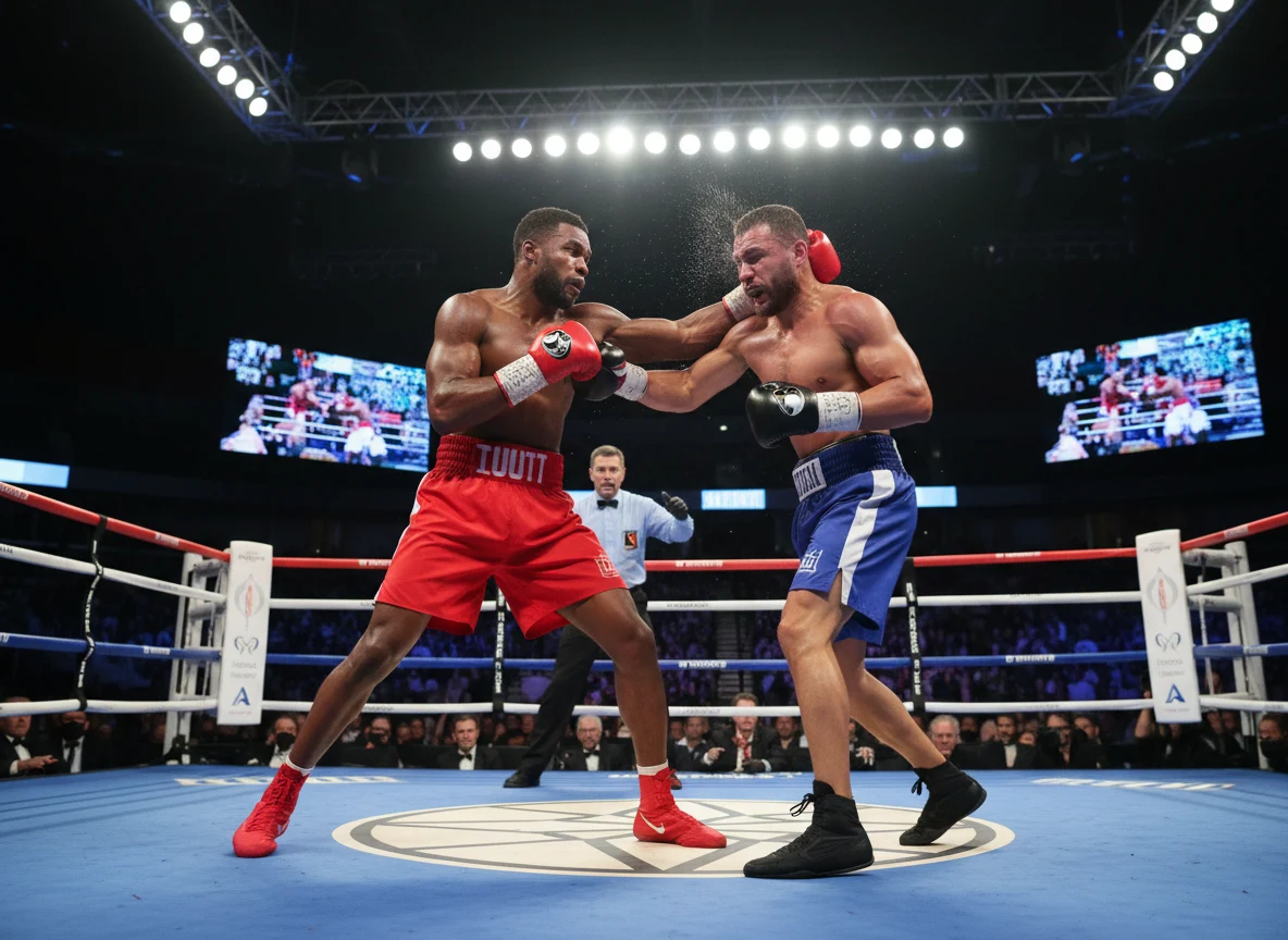 Zwei Profiboxer während eines Meisterschaftskampfes im Ring